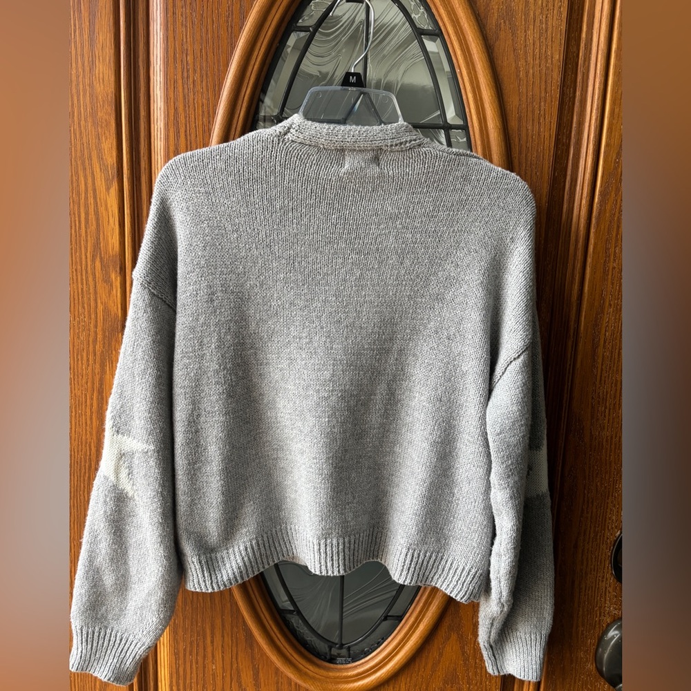 Dreamers Knit Open Front Cardigan Gray with White Stars Size X-Small - Picture 3 of 8